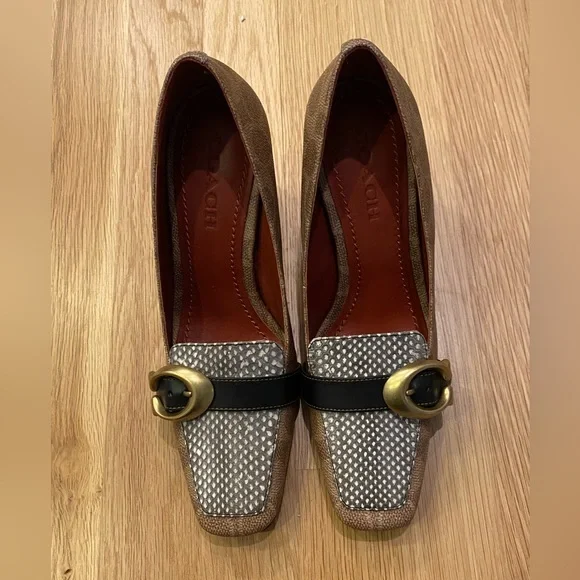 Coach Womens Jade Loafer w Block Heal / Mixed Media / Tan Natural Black / 7 /NWB - Picture 6 of 16